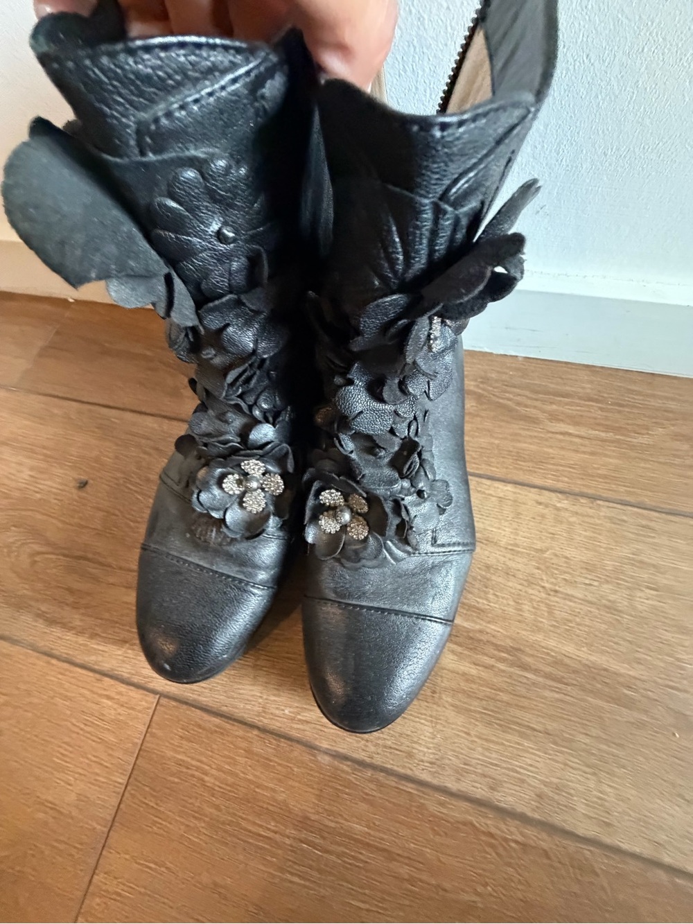 Jimmy Choo Black Floral Appliqué Ankle Boots